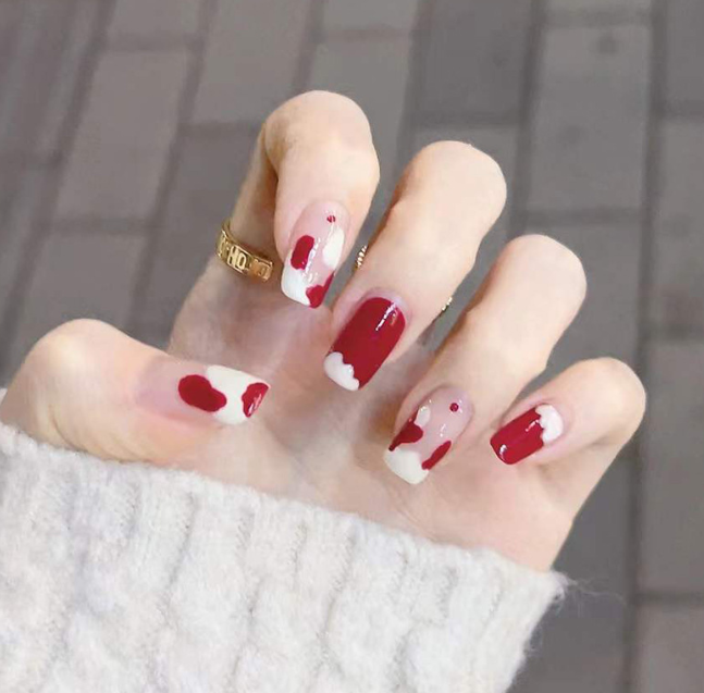 Box Charming Blue Heart French Nails For Women Simple Pink Ins Style Fake Nails Acrylic Full Tips False press on nail