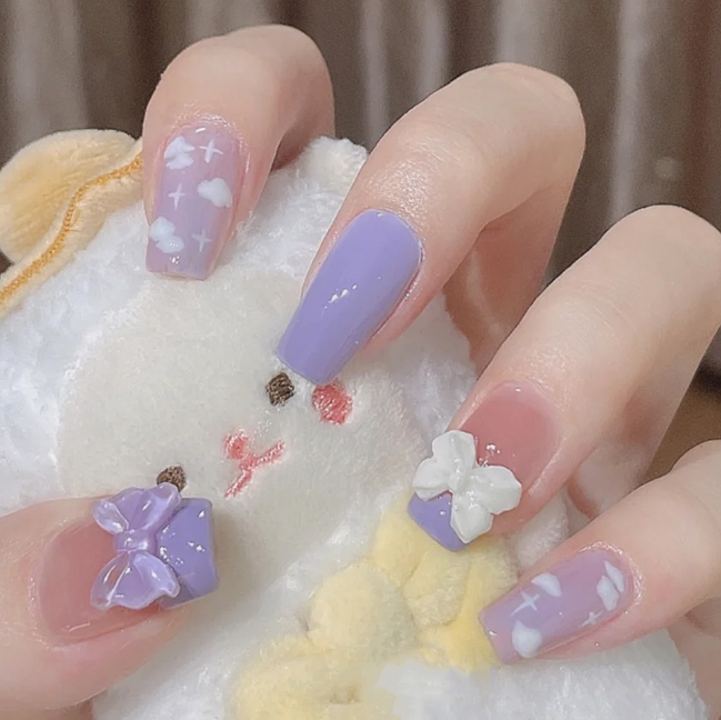 Box Charming Blue Heart French Nails For Women Simple Pink Ins Style Fake Nails Acrylic Full Tips False press on nail
