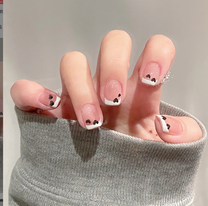 Box Charming Blue Heart French Nails For Women Simple Pink Ins Style Fake Nails Acrylic Full Tips False press on nail