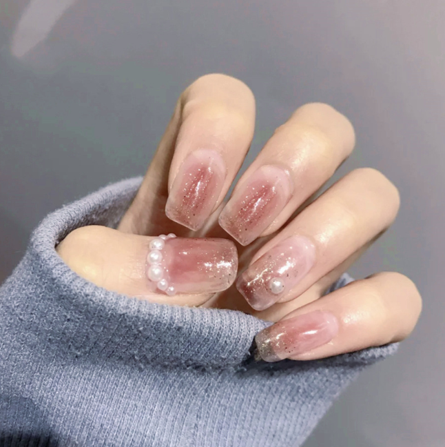 Box Charming Blue Heart French Nails For Women Simple Pink Ins Style Fake Nails Acrylic Full Tips False press on nail