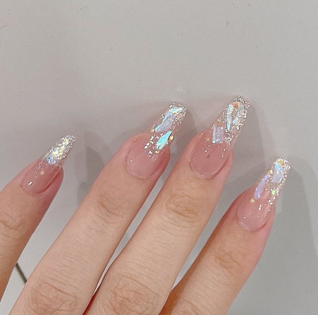 Box Charming Blue Heart French Nails For Women Simple Pink Ins Style Fake Nails Acrylic Full Tips False press on nail