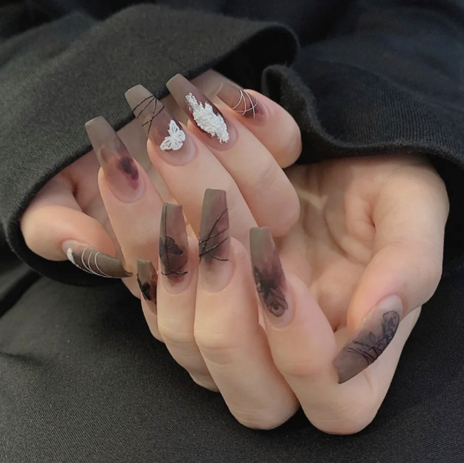 Box Charming Blue Heart French Nails For Women Simple Pink Ins Style Fake Nails Acrylic Full Tips False press on nail