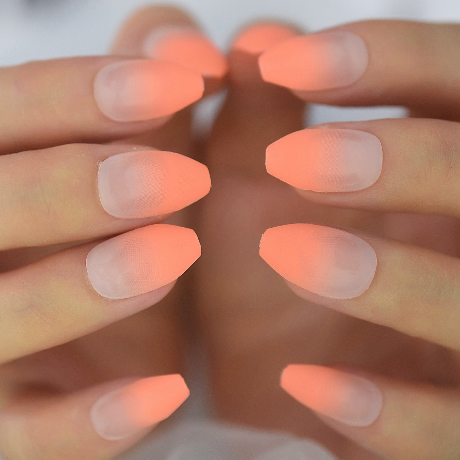 24pcs Coffin Press On Nails Medium Glossy Rainbow Color Ballerina Fake Nails Set Clear Nude False Ongles