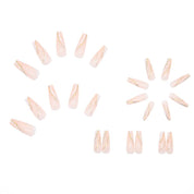 24pcs Nude Pink False Nails Extra Long White Gold Line Decals Coffin Fake Nails Acrylic Removable Ballerina Faux Nail Art Tips