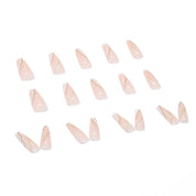 24pcs Nude Pink False Nails Extra Long White Gold Line Decals Coffin Fake Nails Acrylic Removable Ballerina Faux Nail Art Tips