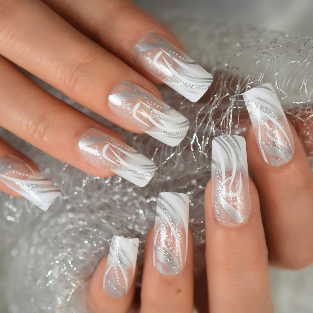 Matt Black Fake Nails Visible Trails of Planets Faux Ongle Square Press On Finger Manicure with Adhesive Tabs 24