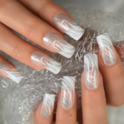 Matt Black Fake Nails Visible Trails of Planets Faux Ongle Square Press On Finger Manicure with Adhesive Tabs 24