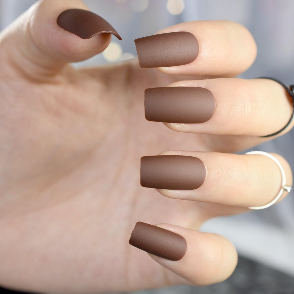 Matt Black Fake Nails Visible Trails of Planets Faux Ongle Square Press On Finger Manicure with Adhesive Tabs 24