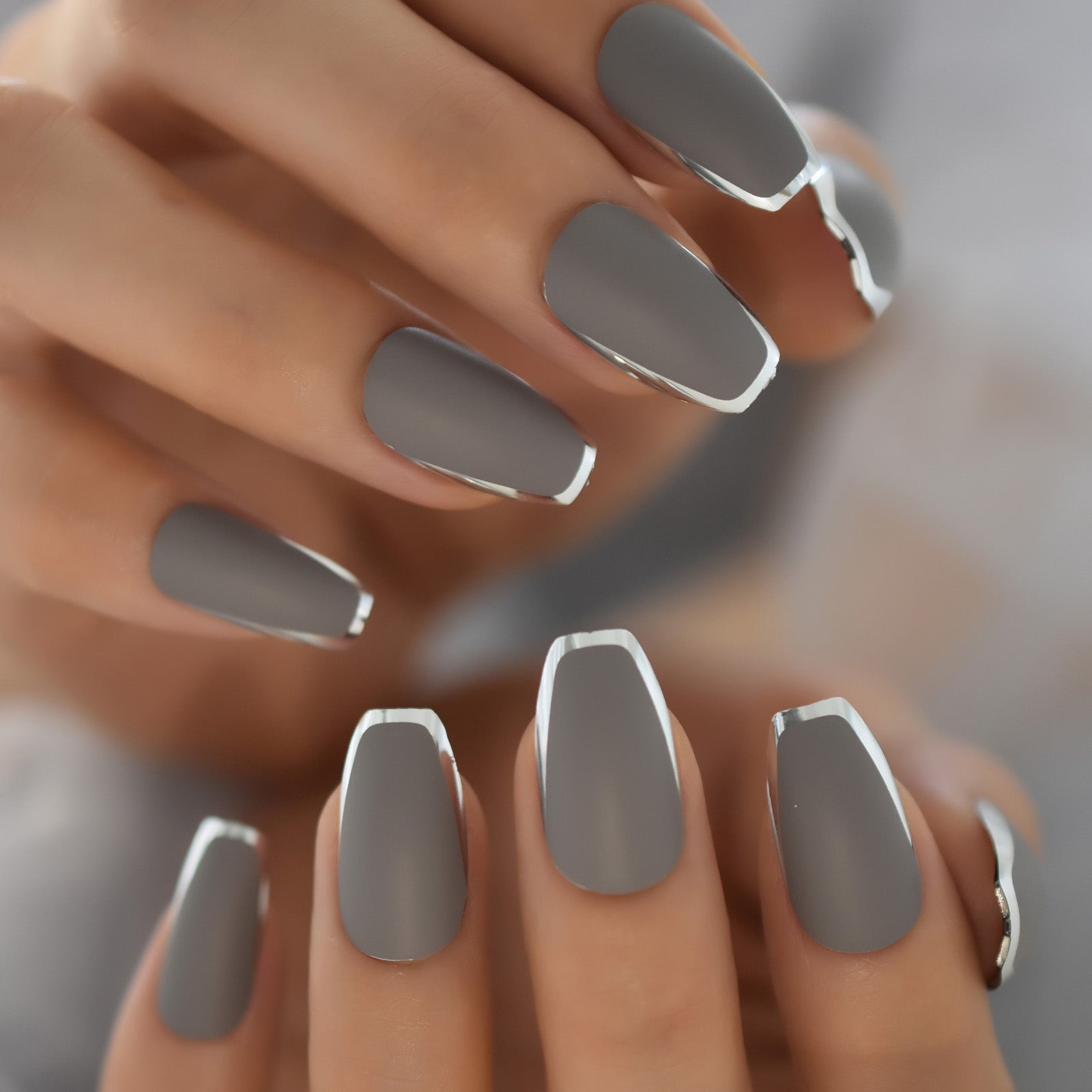 Matt Black Fake Nails Visible Trails of Planets Faux Ongle Square Press On Finger Manicure with Adhesive Tabs 24