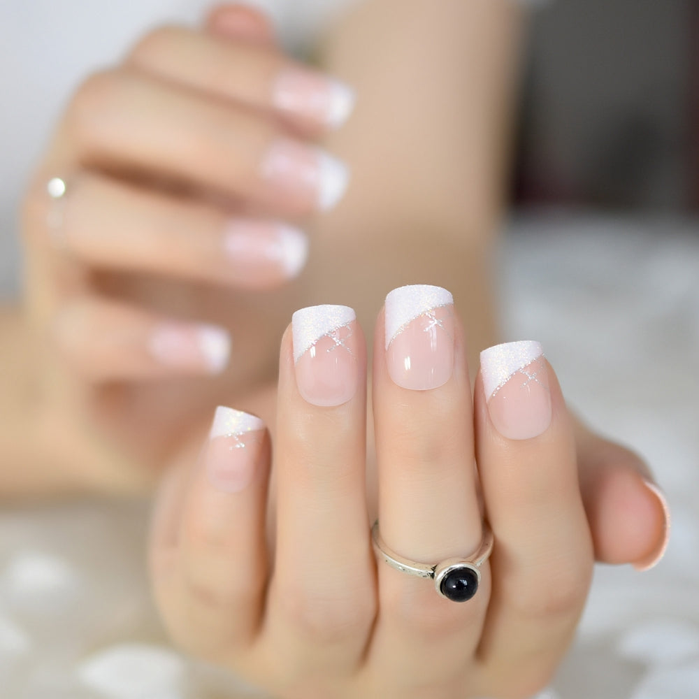 Matt Black Fake Nails Visible Trails of Planets Faux Ongle Square Press On Finger Manicure with Adhesive Tabs 24