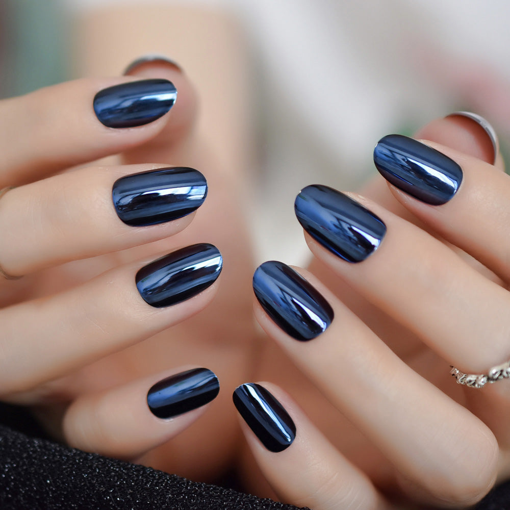 Matt Black Fake Nails Visible Trails of Planets Faux Ongle Square Press On Finger Manicure with Adhesive Tabs 24