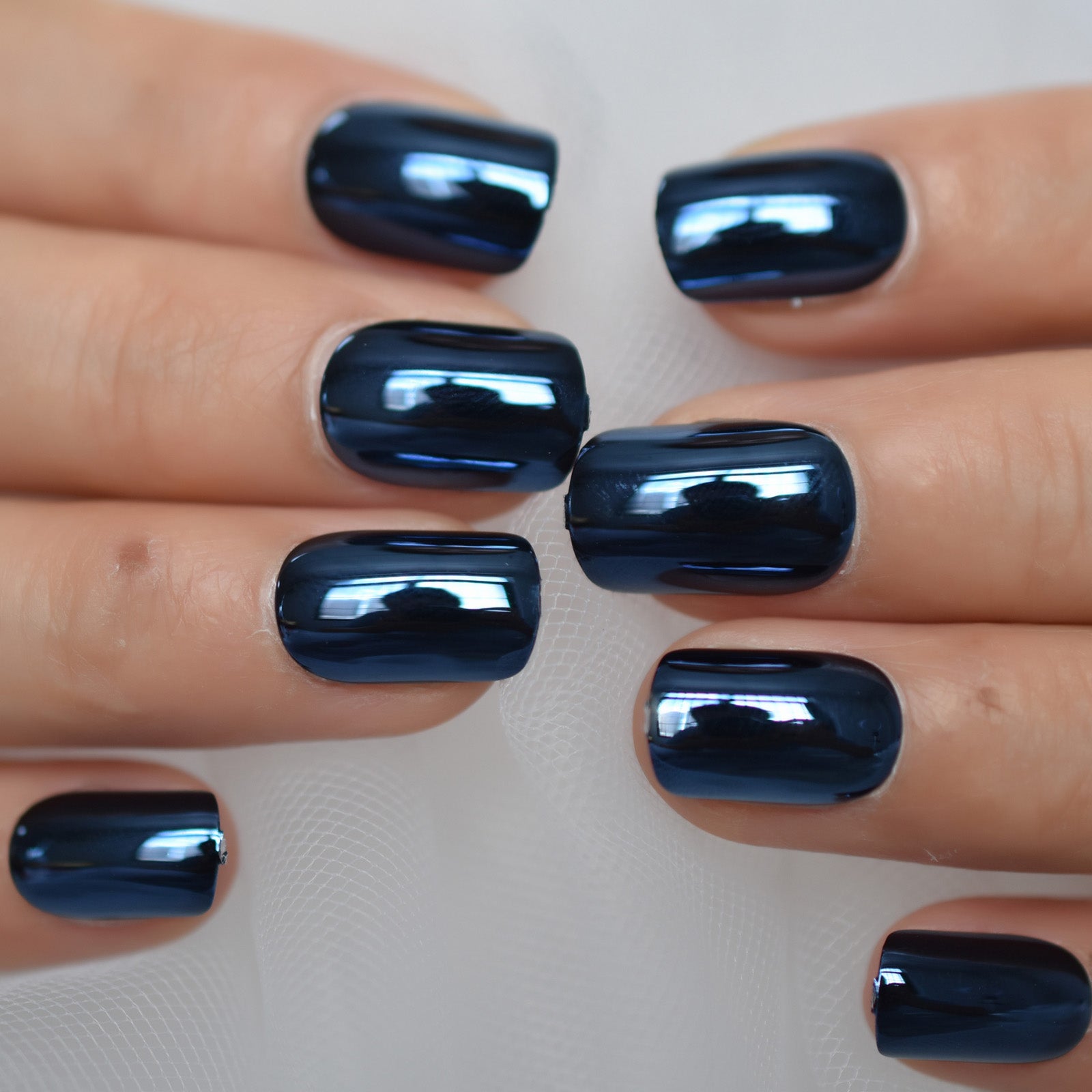 Matt Black Fake Nails Visible Trails of Planets Faux Ongle Square Press On Finger Manicure with Adhesive Tabs 24