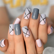 Matte Metallic Press On Nails Holographic Pink Gold Shiny Squavol False Fingernails Pure Color Manicure Tips 24