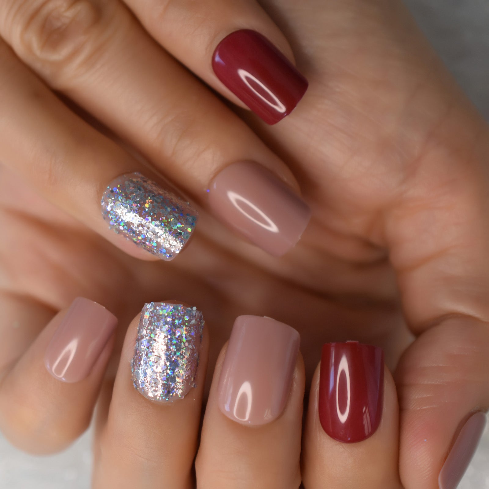 Matte Metallic Press On Nails Holographic Pink Gold Shiny Squavol False Fingernails Pure Color Manicure Tips 24