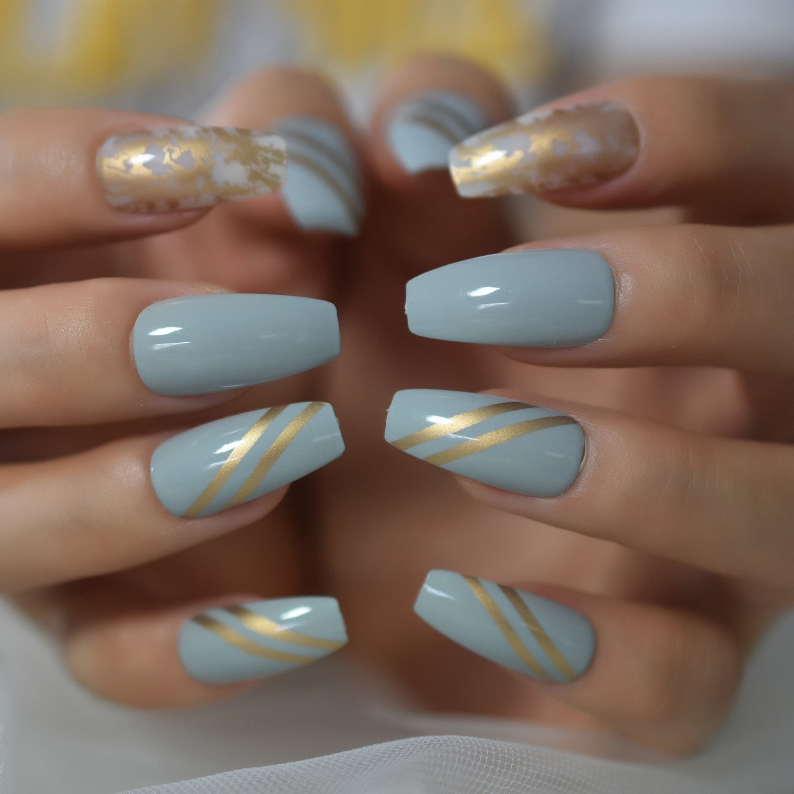Matte Metallic Press On Nails Holographic Pink Gold Shiny Squavol False Fingernails Pure Color Manicure Tips 24