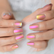 Matte Metallic Press On Nails Holographic Pink Gold Shiny Squavol False Fingernails Pure Color Manicure Tips 24