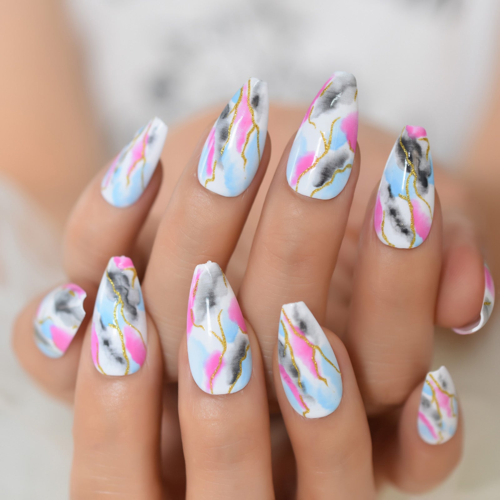 Matte Metallic Press On Nails Holographic Pink Gold Shiny Squavol False Fingernails Pure Color Manicure Tips 24