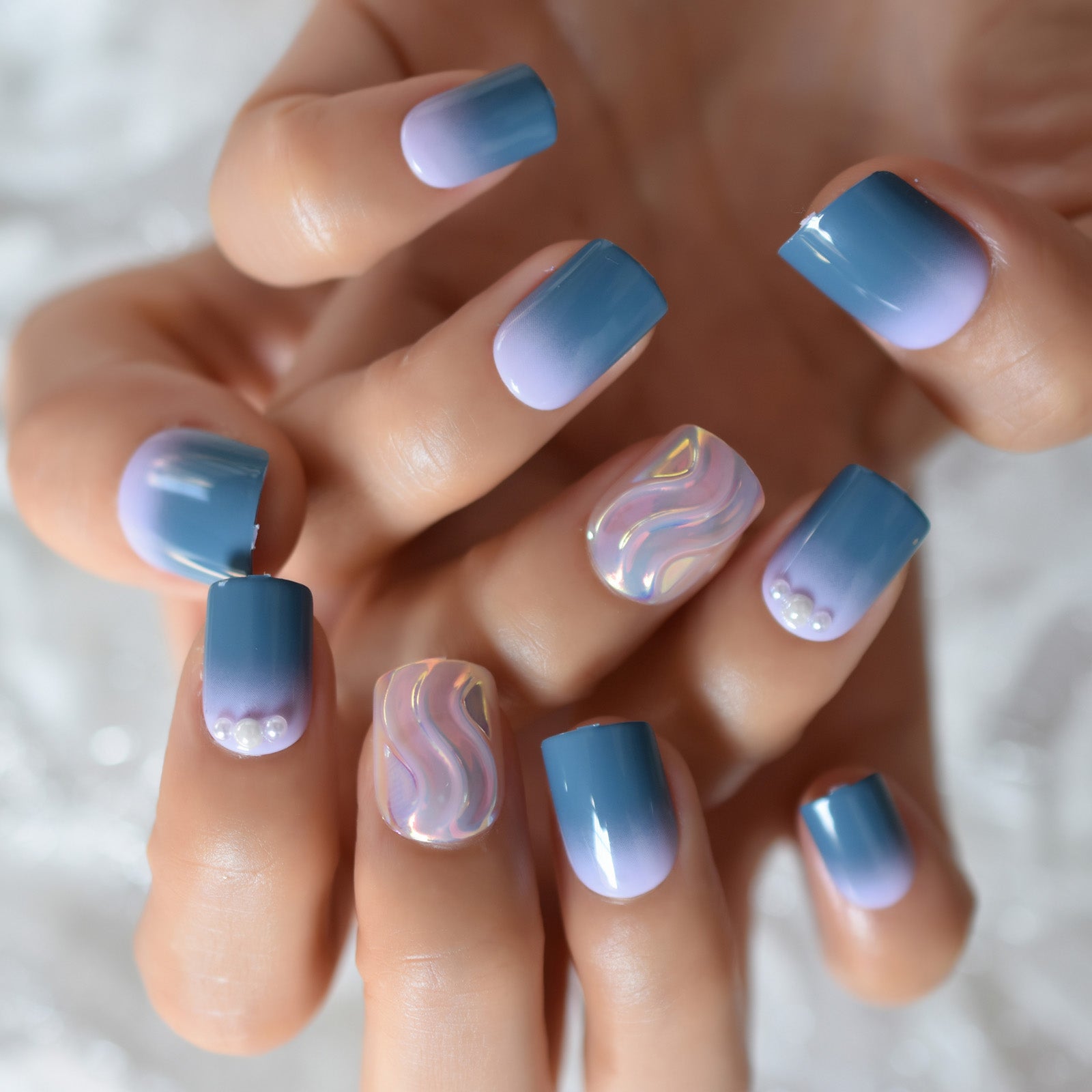 Matte Metallic Press On Nails Holographic Pink Gold Shiny Squavol False Fingernails Pure Color Manicure Tips 24