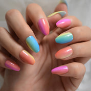 Matte Metallic Press On Nails Holographic Pink Gold Shiny Squavol False Fingernails Pure Color Manicure Tips 24
