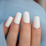 Medium Long Matte Fake Nails White Matt Solid Color Nail Tips Square Acrylic Fignernails 24