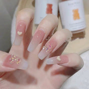 U&#241;as postizas acr&#237;licas para mujer y ni&#241;a, 24 piezas, cubierta completa Rosa melocot&#243;n, herramientas de decoraci&#243;n de u&#241;as postizas con pegamento