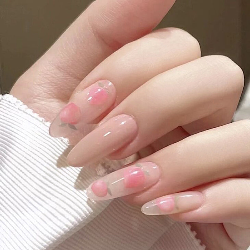 U&#241;as postizas acr&#237;licas para mujer y ni&#241;a, 24 piezas, cubierta completa Rosa melocot&#243;n, herramientas de decoraci&#243;n de u&#241;as postizas con pegamento