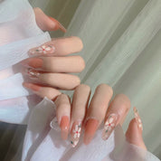 U&#241;as postizas acr&#237;licas para mujer y ni&#241;a, 24 piezas, cubierta completa Rosa melocot&#243;n, herramientas de decoraci&#243;n de u&#241;as postizas con pegamento