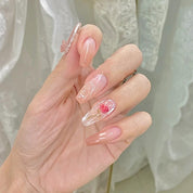 U&#241;as postizas acr&#237;licas para mujer y ni&#241;a, 24 piezas, cubierta completa Rosa melocot&#243;n, herramientas de decoraci&#243;n de u&#241;as postizas con pegamento
