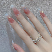 U&#241;as postizas acr&#237;licas para mujer y ni&#241;a, 24 piezas, cubierta completa Rosa melocot&#243;n, herramientas de decoraci&#243;n de u&#241;as postizas con pegamento