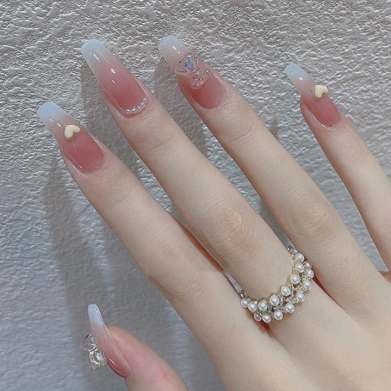 U&#241;as postizas acr&#237;licas para mujer y ni&#241;a, 24 piezas, cubierta completa Rosa melocot&#243;n, herramientas de decoraci&#243;n de u&#241;as postizas con pegamento