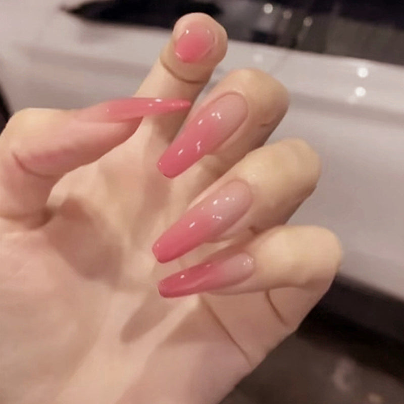 U&#241;as postizas acr&#237;licas para mujer y ni&#241;a, 24 piezas, cubierta completa Rosa melocot&#243;n, herramientas de decoraci&#243;n de u&#241;as postizas con pegamento