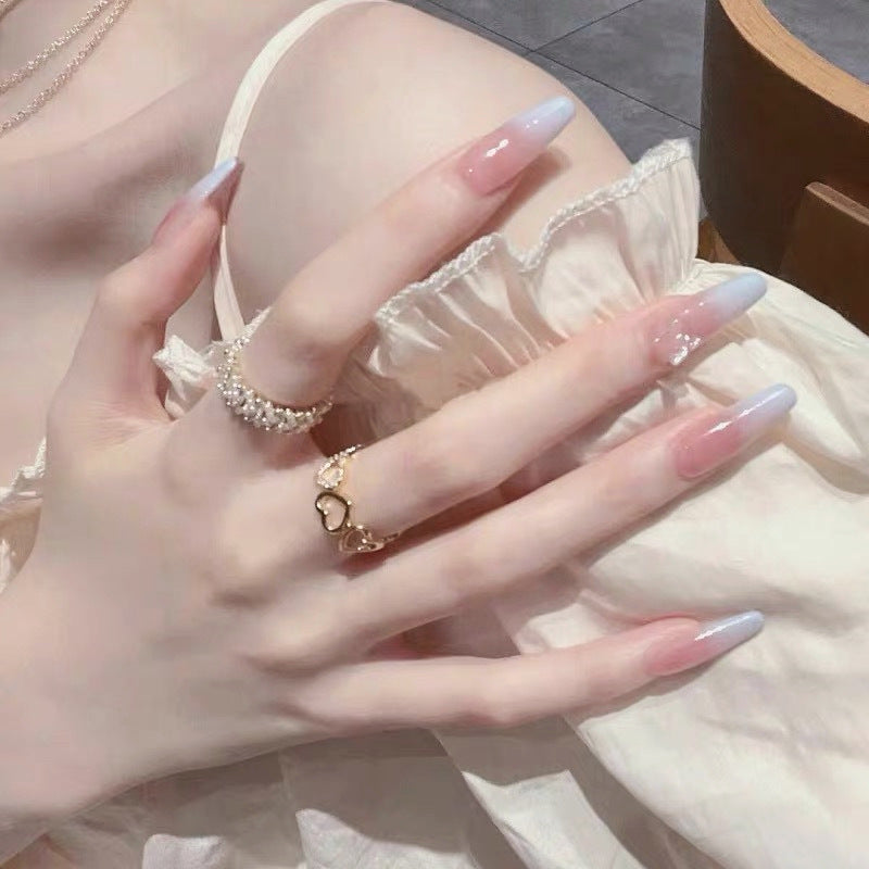 U&#241;as postizas acr&#237;licas para mujer y ni&#241;a, 24 piezas, cubierta completa Rosa melocot&#243;n, herramientas de decoraci&#243;n de u&#241;as postizas con pegamento