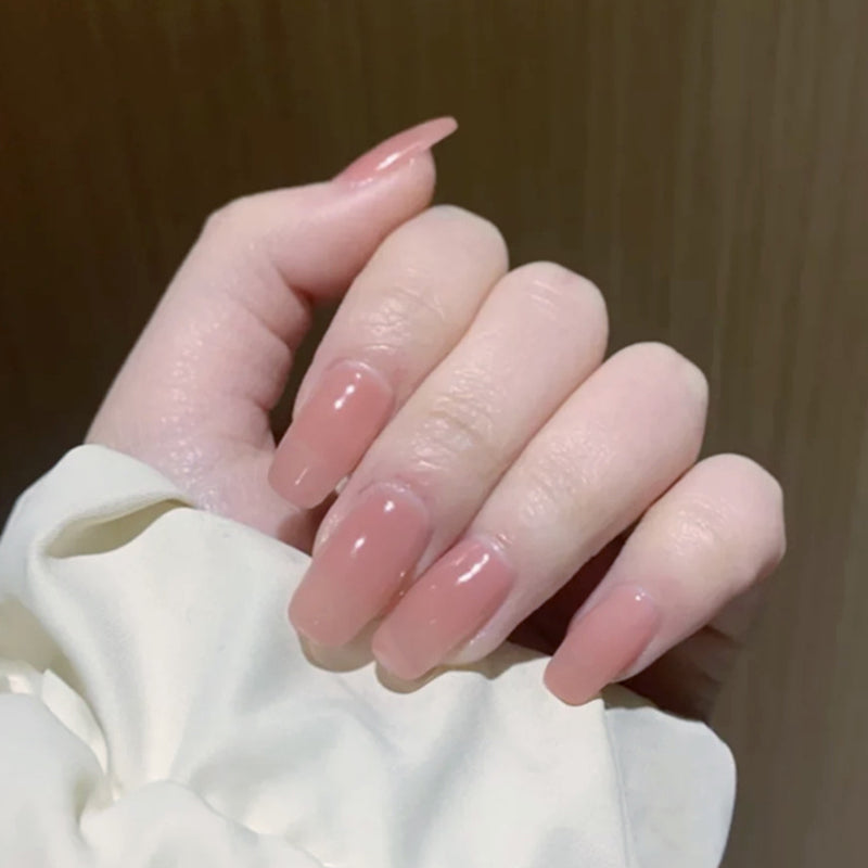 U&#241;as postizas acr&#237;licas para mujer y ni&#241;a, 24 piezas, cubierta completa Rosa melocot&#243;n, herramientas de decoraci&#243;n de u&#241;as postizas con pegamento