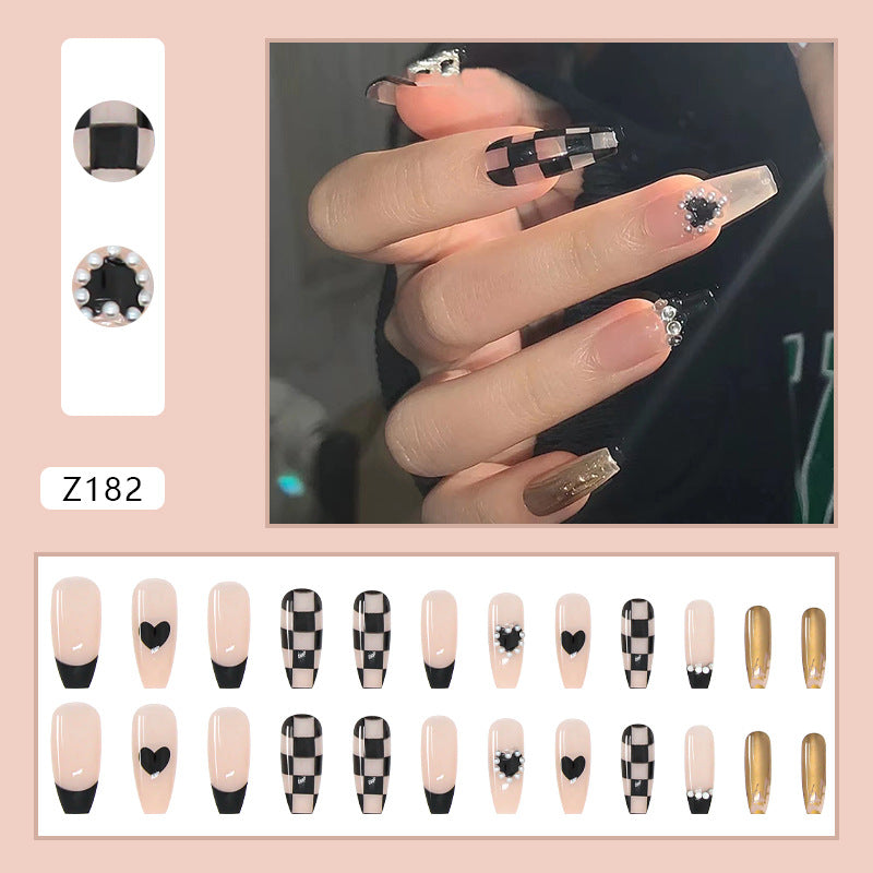 U&#241;as postizas con forma de bailarina francesa para mujer, u&#241;as postizas de color rosa, cobertura completa, puntas de u&#241;as, entramado de coraz&#243;n