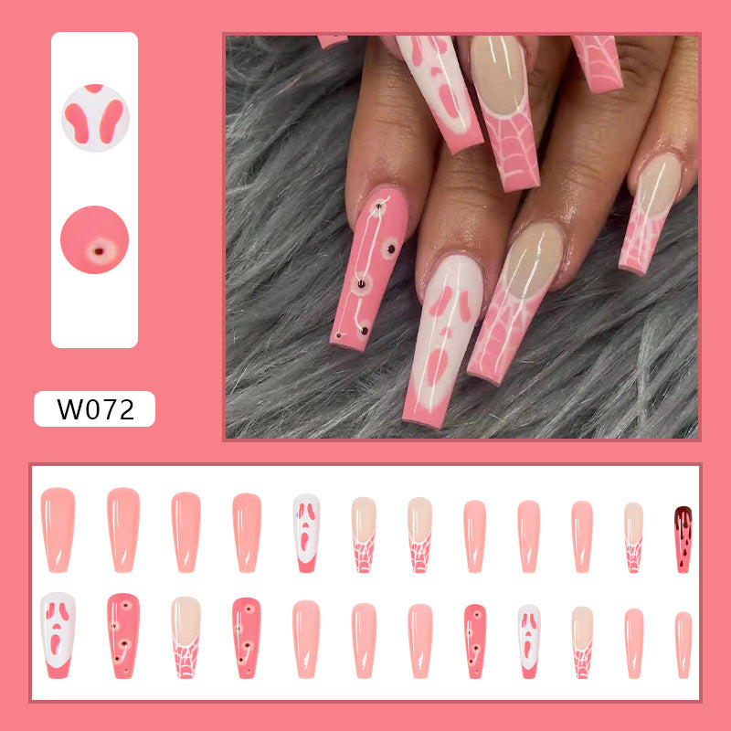 U&#241;as postizas con forma de bailarina francesa para mujer, u&#241;as postizas de color rosa, cobertura completa, puntas de u&#241;as, entramado de coraz&#243;n